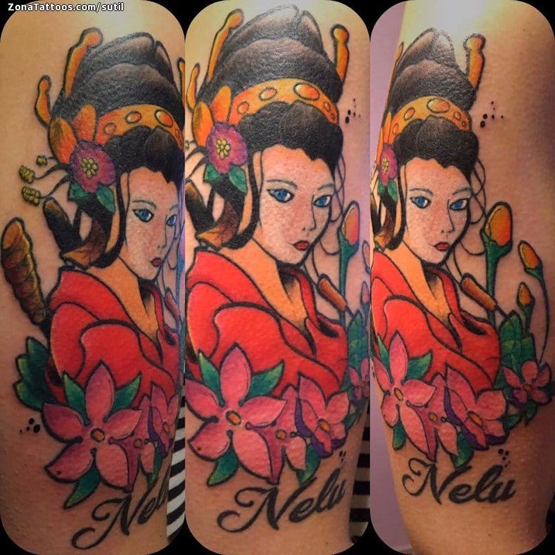 Tattoo photo Geisha, Flowers, Asian