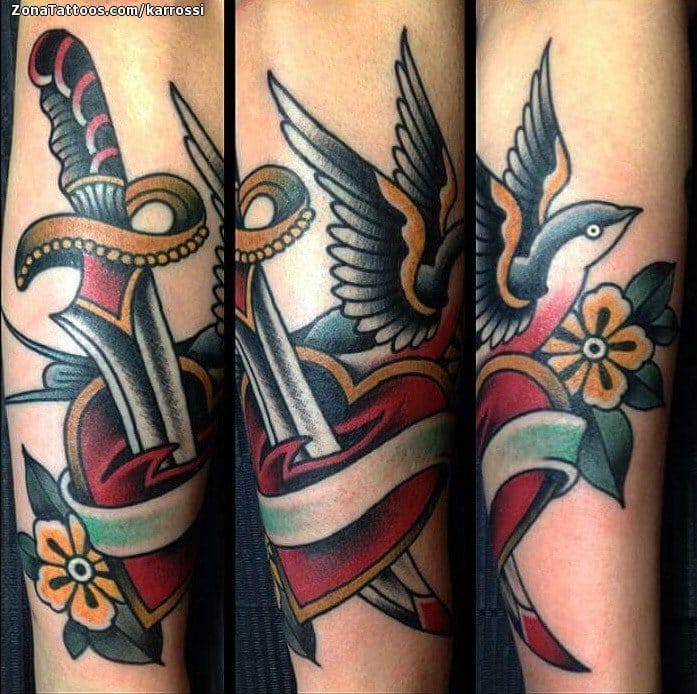 Tattoo of Swallows, Hearts, Daggers
