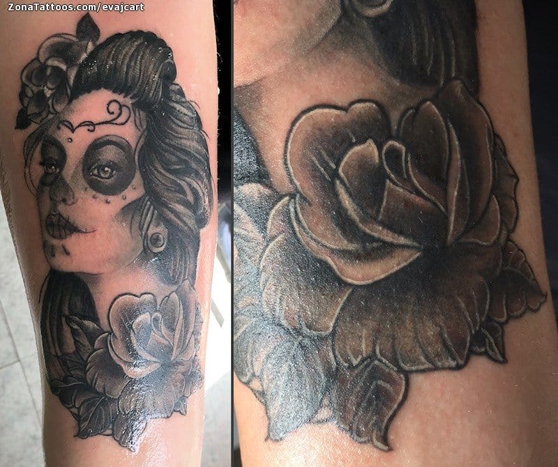 Foto de tatuaje Catrinas, Rosas, Flores