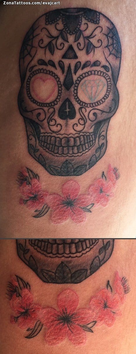 Foto de tatuaje Sugar Skull, Flores