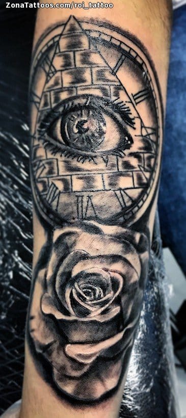 Foto de tatuaje Ojos, Illuminati, Rosas