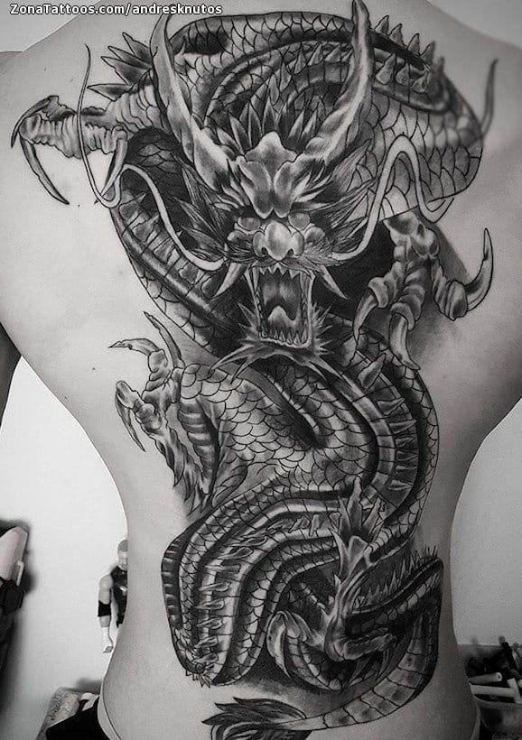 Tattoo photo Dragons, Back, Asian