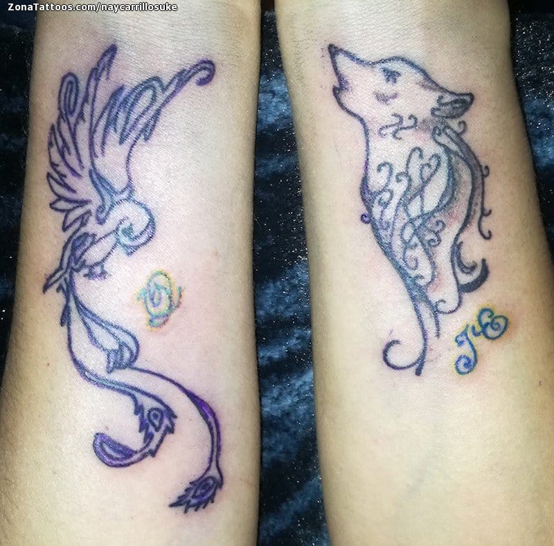 Foto de tatuaje Ave Fénix, Lobos, Animales