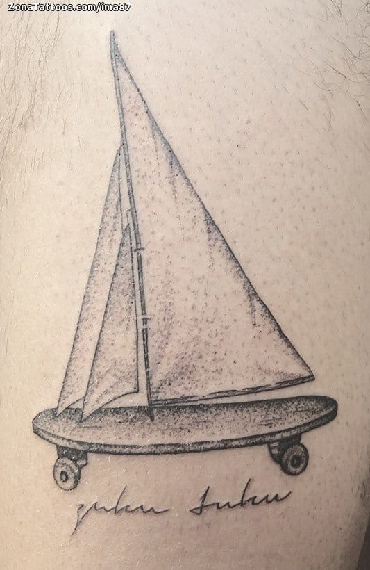 Foto de tatuaje Barcos, Skate, Puntillismo