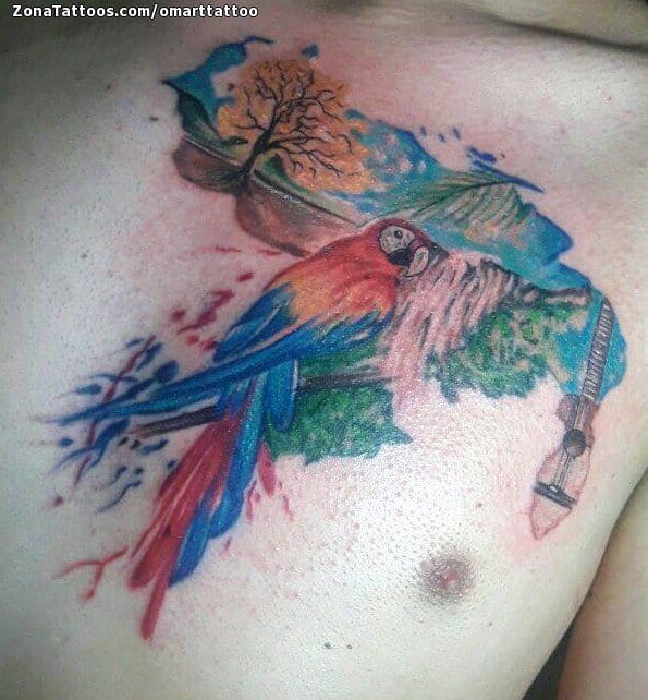 Foto de tatuaje Pecho, Loros, Aves