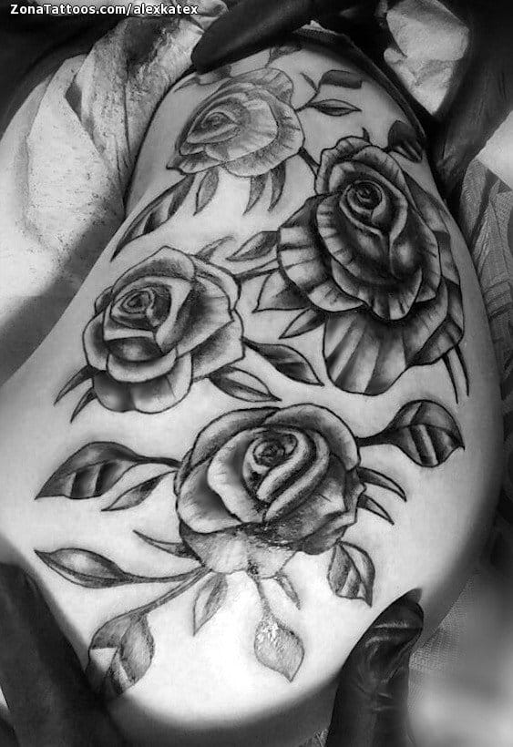 Tattoo photo Roses, Flowers, Thigh