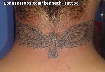 Tattoo photo Crosses, Wings, Nape