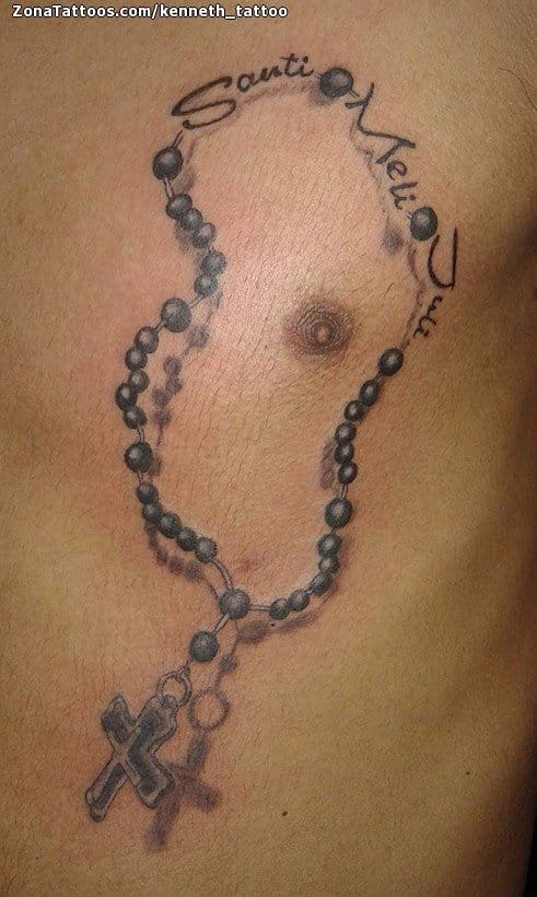 Tattoo Of Rosaries Chest Religious