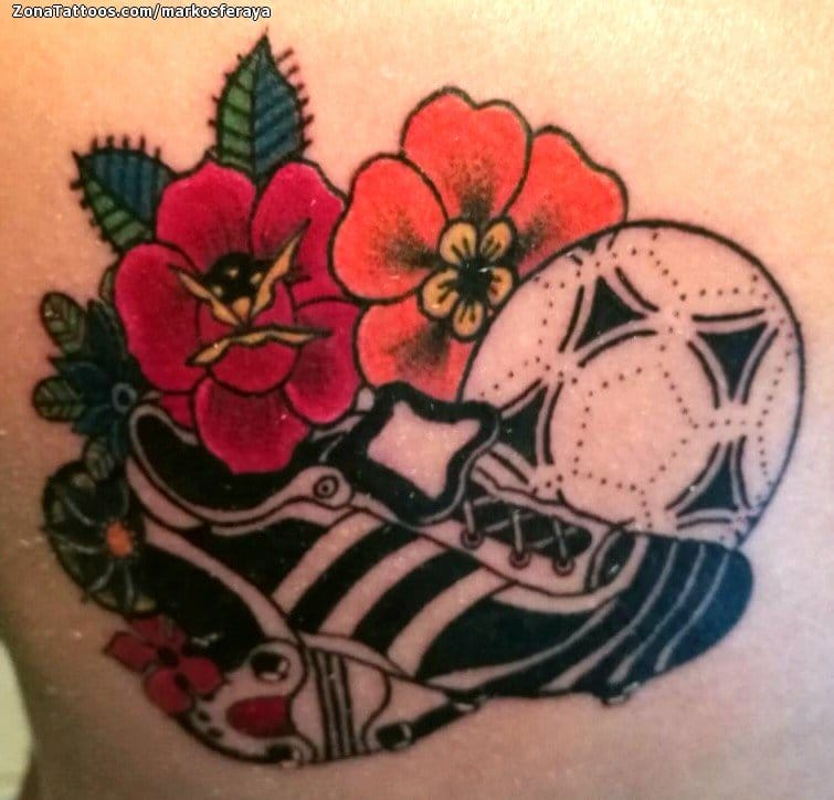 Foto de tatuaje Fútbol, Deportes, Flores