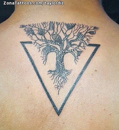 Tattoo photo Trees, Triangles, Back