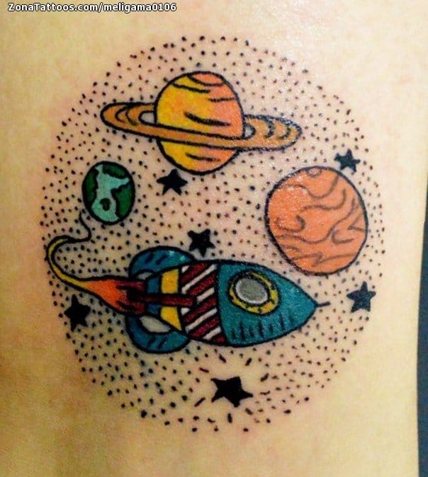 Foto de tatuaje Planetas, Pequeños, Puntillismo