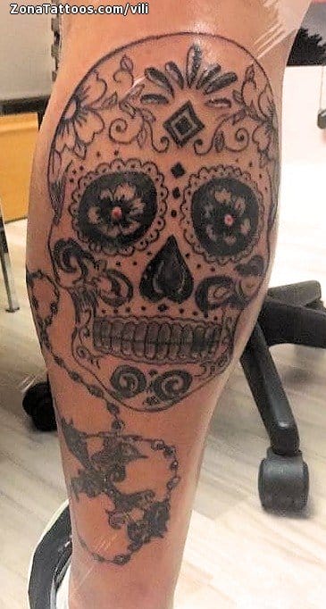 Foto de tatuaje Sugar Skull, Pierna