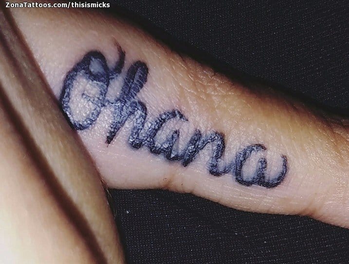 Tattoo photo Ohana, Fingers, Letters