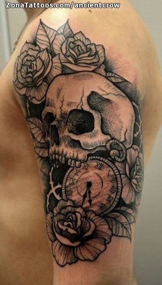 Tattoo photo Skulls, Roses, Clocks