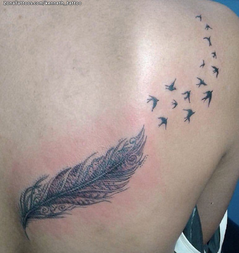 Tattoo of Feathers, Birds, Back