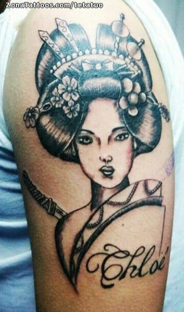 Tattoo photo Geisha, Asian, Shoulder