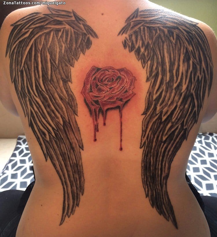 Tattoo photo Wings, Back, Roses