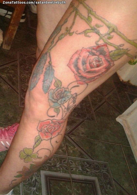 Tattoo photo Roses, Leg, Flowers