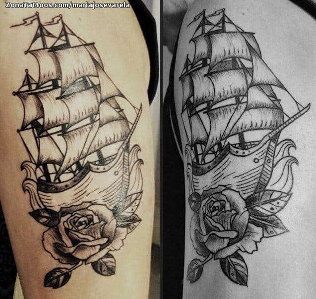 Tattoo photo Boats, Roses, Flowers