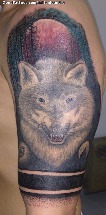 Foto de tatuaje Lobos, Animales, Líneas