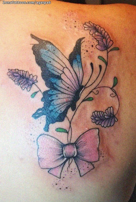 Tattoo photo Butterflies, Ribbons, Flowers