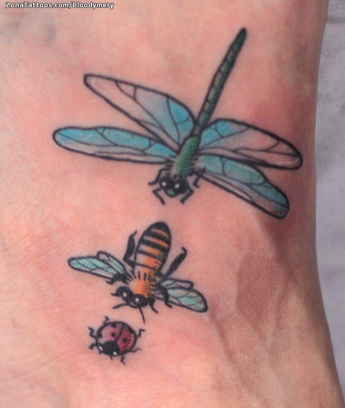 Tattoo photo Dragonflies, Bees, Ladybugs