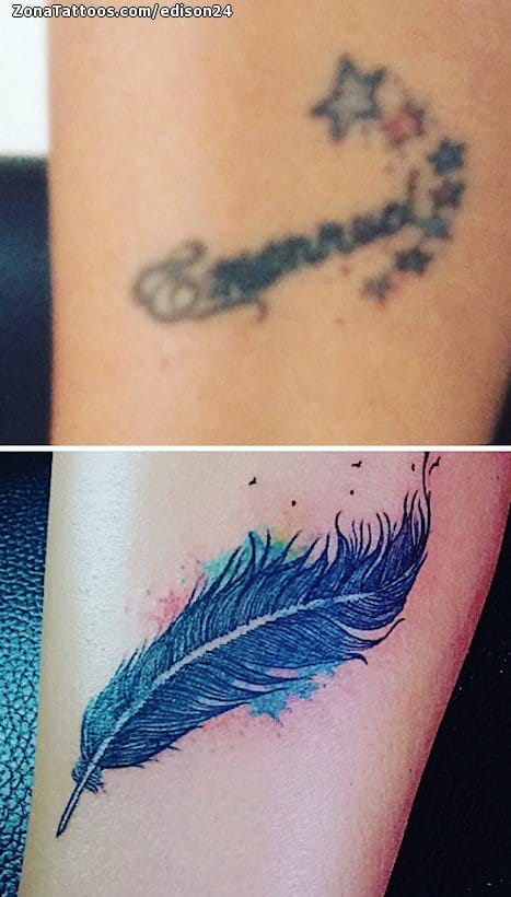 Foto de tatuaje Cover Up, Plumas, Acuarela