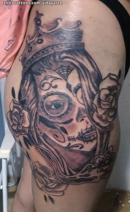 Foto de tatuaje Catrinas, Trasero, Muslo