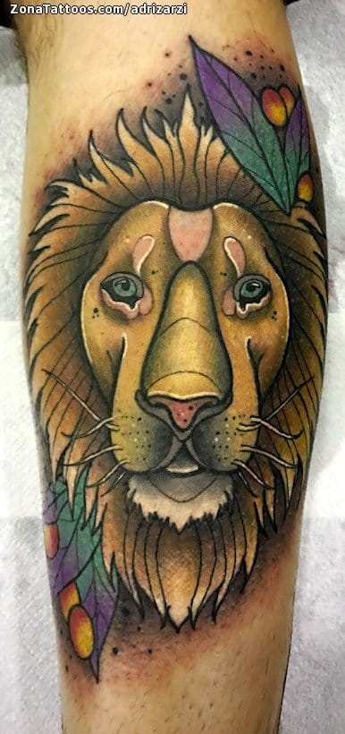 Foto de tatuaje Leones, Hojas, Animales