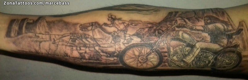 Tattoo photo Motorbikes, Horses, Mountains