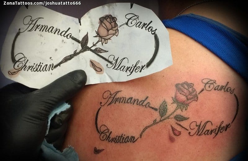 Foto de tatuaje Infinitos, Nombres, Rosas