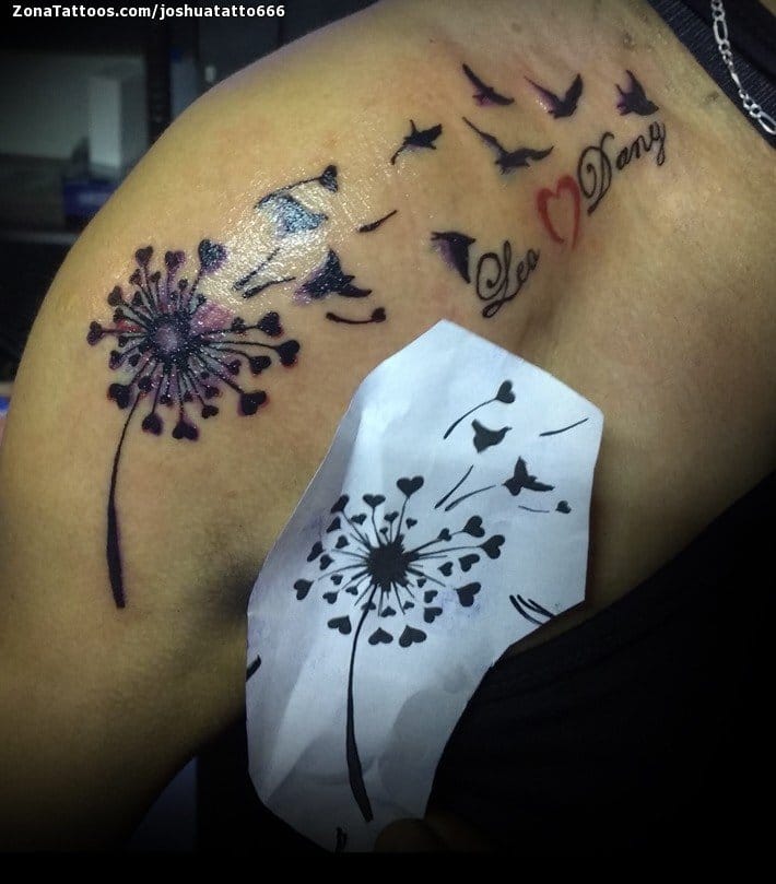 Tattoo photo Dandelions, Birds, Shoulder