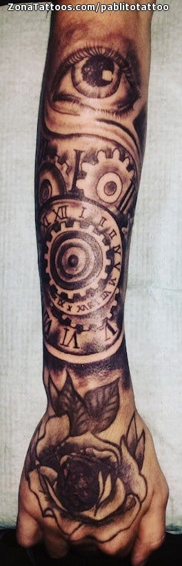 Foto de tatuaje Engranajes, Ojos, Brazo