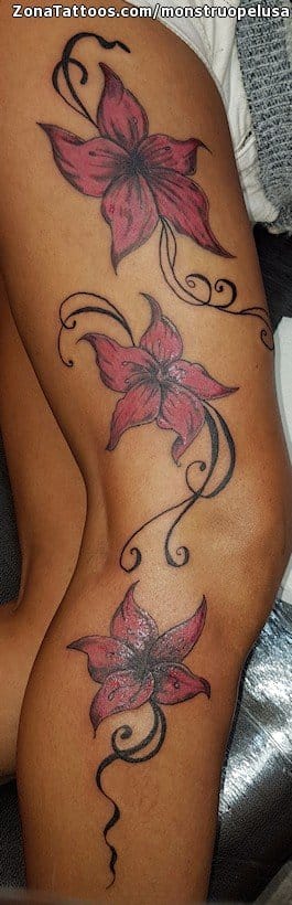 Foto de tatuaje Flores, Filigranas, Pierna