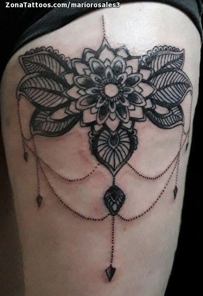 Foto de tatuaje Mándalas, Flores, Pierna