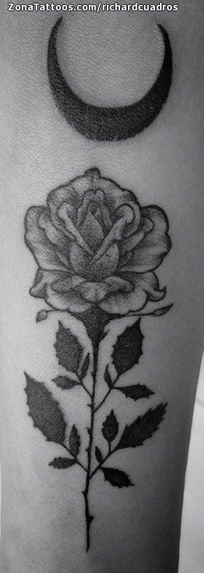 Tattoo photo Moons, Roses, Flowers