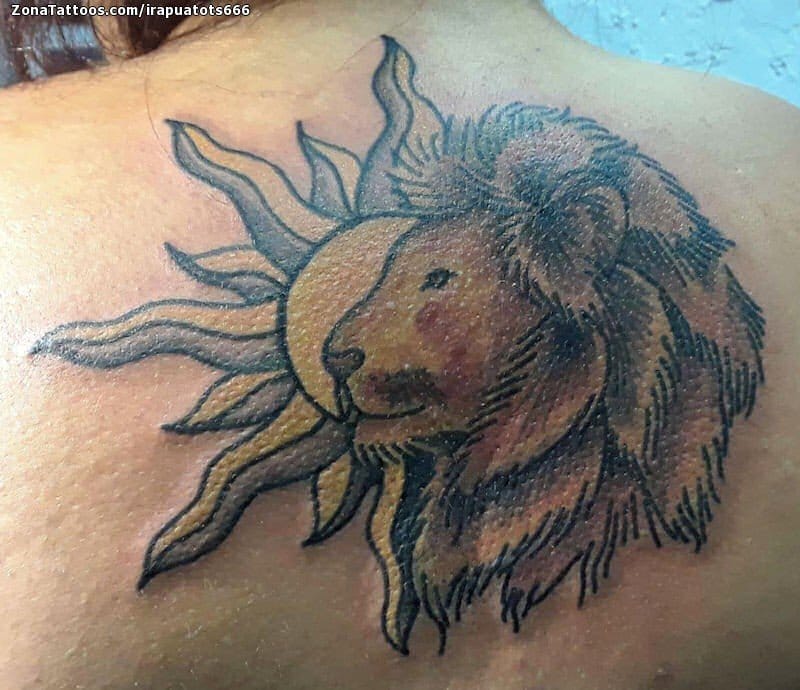 Foto de tatuaje Soles, Leones, Espalda