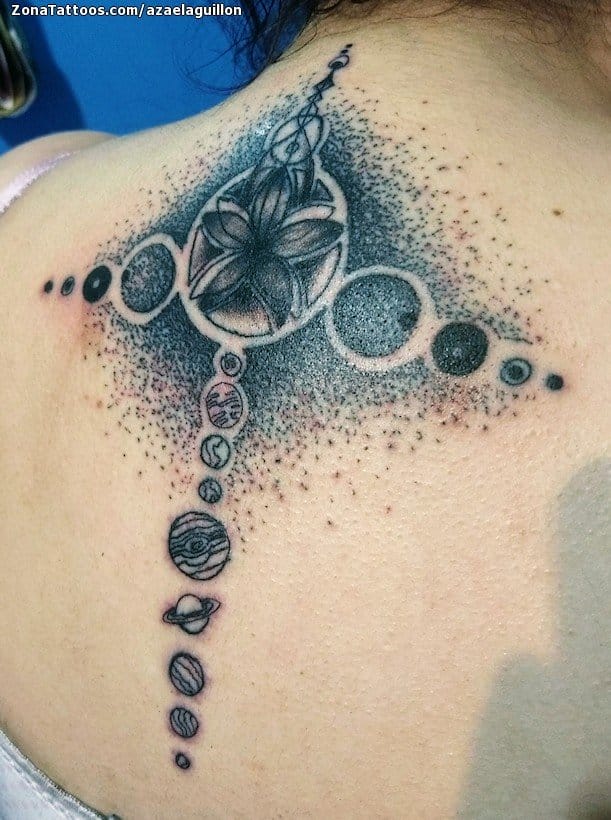 Foto de tatuaje Planetas, Astronomía, Puntillismo