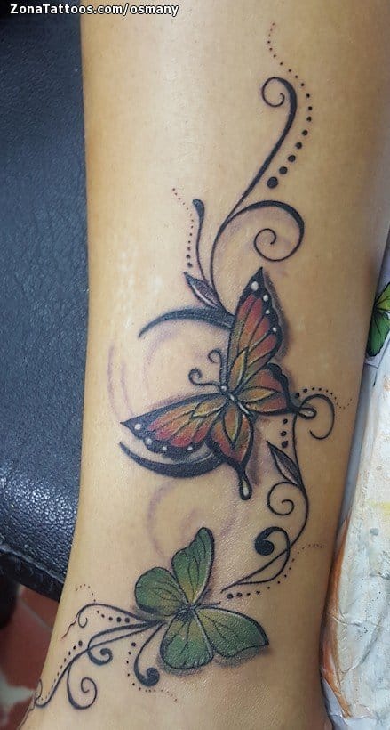 Foto de tatuaje Mariposas, Filigranas, Pierna