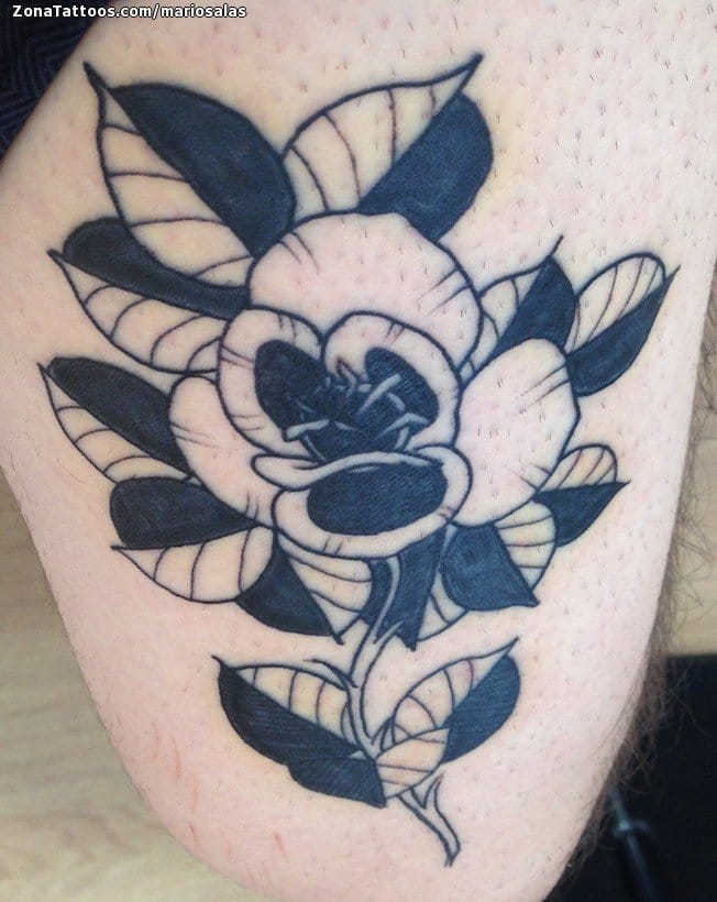 Tattoo photo Flowers, Leaves, Leg