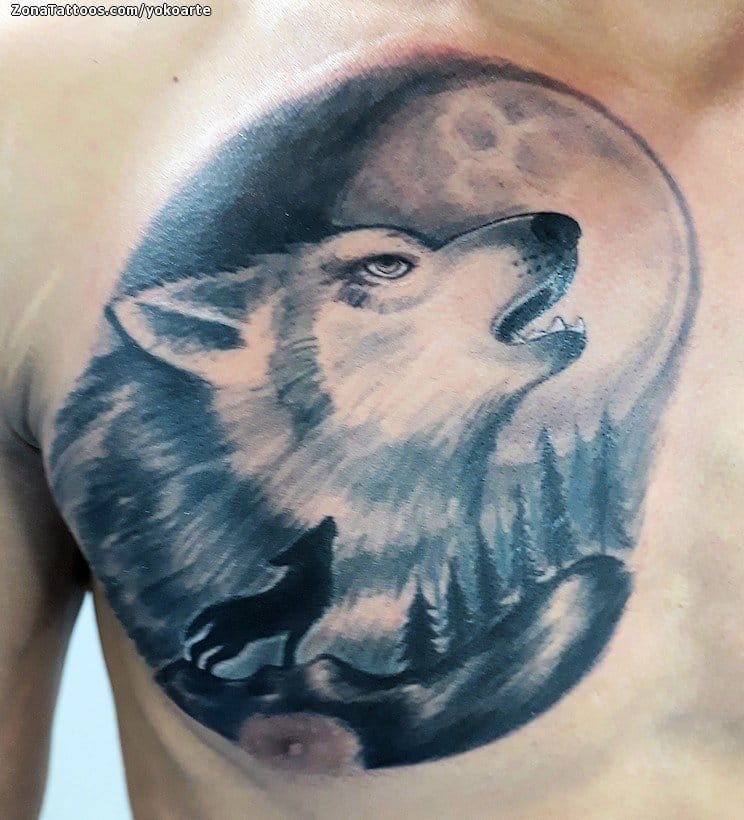 Tattoo photo Wolfs, Moons, Chest