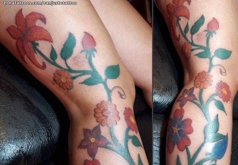 Foto de tatuaje Flores, Plantas, Pierna