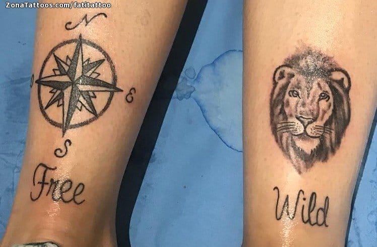 Foto de tatuaje Leones, Animales, Rosa de los vientos