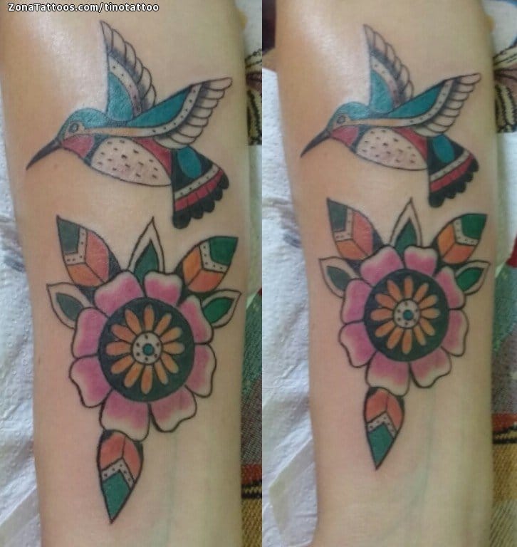 Foto de tatuaje Colibríes, Flores, Aves