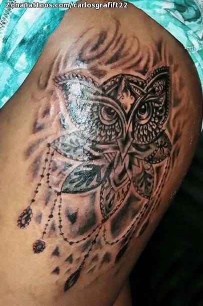 Tattoo of Owls, Mandalas, Flowers