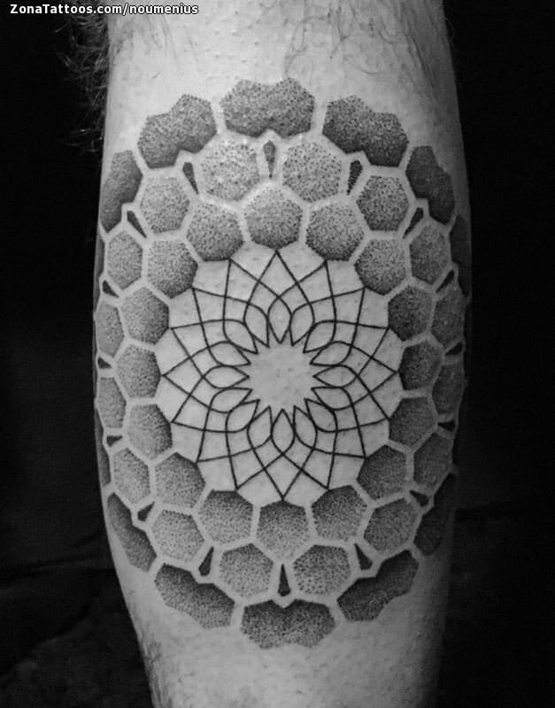 Tattoo photo Mandalas, Pointillism, Leg