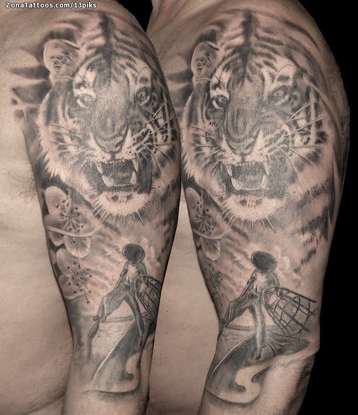 Tattoo of Animals, Tigers, Arm