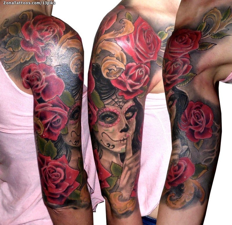 Foto de tatuaje Catrinas, Rosas, Flores