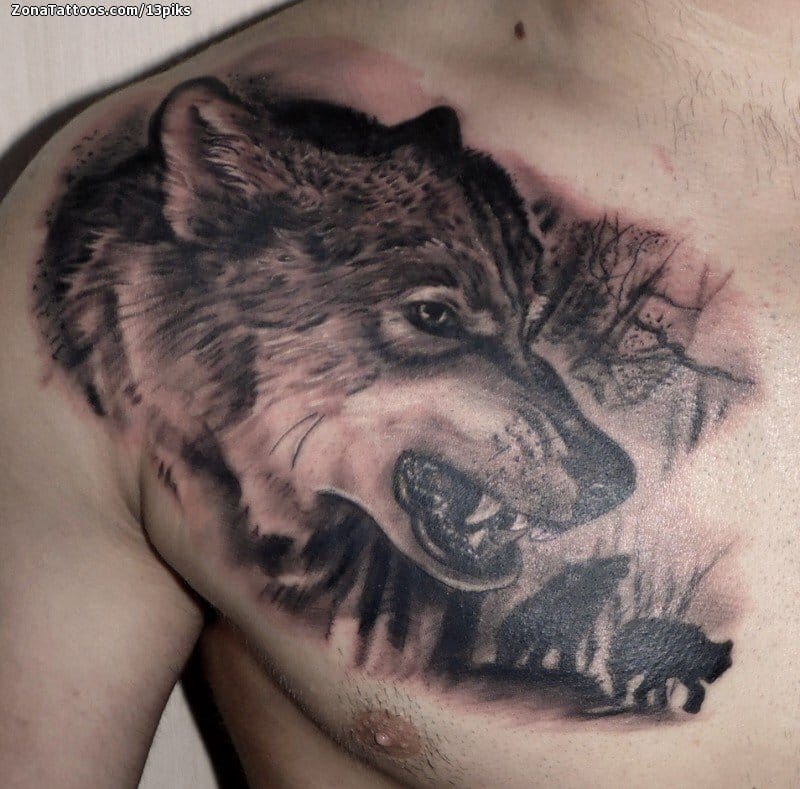 Foto de tatuaje Lobos, Animales, Pecho