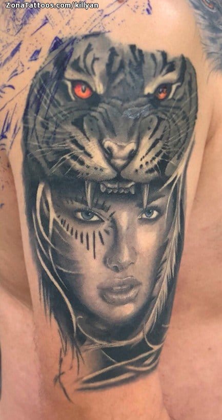 Foto de tatuaje Rostros, Tigres, Animales